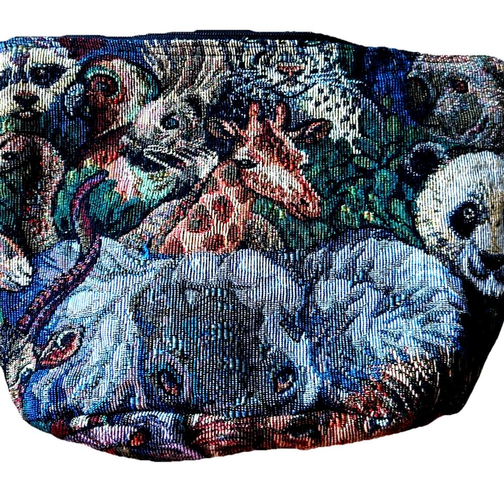 Animal Tapestry Purse Large Bag Fanny Pack Elephants Lions Boho Festival VTG - Picture 2 of 10